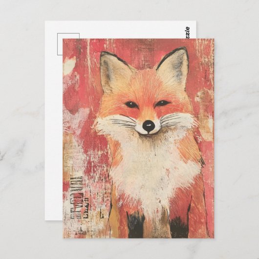 Niedliche Red Fox-Mischmedien Postkarte (Vorne/Hinten)
