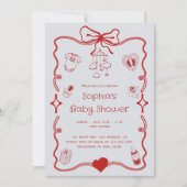 Niedliche Red & Gray Baby Dusche für Mädchen oder  Einladung (Vorderseite)