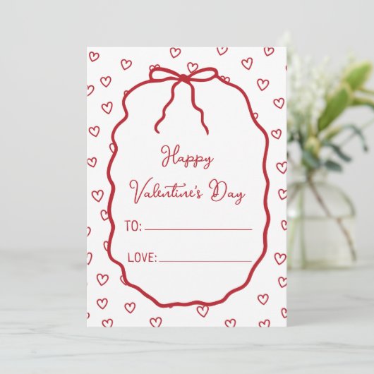 Niedliche Red Hearts & Bow Custom Valentine's Day  (Stehend Vorderseite)