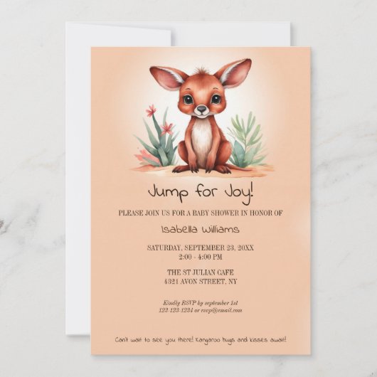 Niedliche Red Kangaroo Baby Shower Jump to Joy Einladung (Vorderseite)