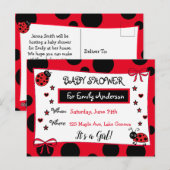 Niedliche Red Ladybug Babydusche Einladung Postkarte (Vorne/Hinten)