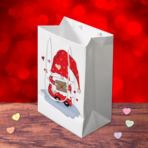 Niedliche Red Little Gnome Valentine's Day Geschen Mittlere Geschenktüte