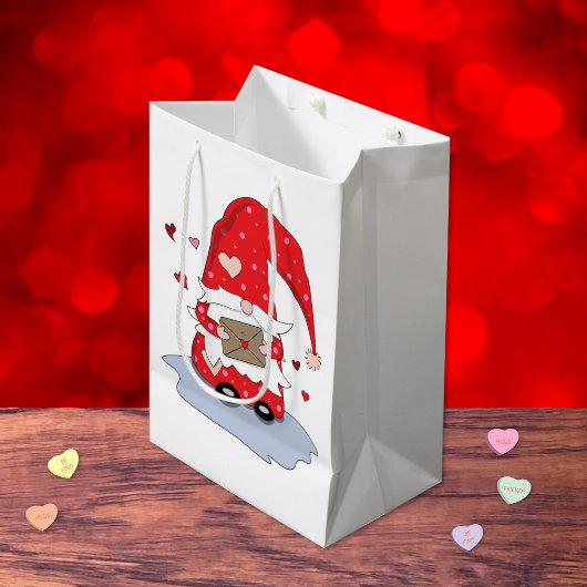 Niedliche Red Little Gnome Valentine's Day Geschen Mittlere Geschenktüte