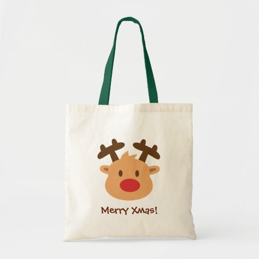 Niedliche Red Nose Rentier Kids Merry Xmas Tote Ba Tragetasche (Vorne)