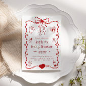 Niedliche Red & White Baby Dusche für Mädchen oder Einladung