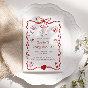 Niedliche Red & White Baby Dusche für Mädchen oder Einladung