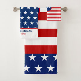 Niedliche Red White Blue American Flag Personalisi Badhandtuch Set