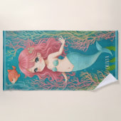 Niedliche Redhead Mermaid Kids Strandtuch (Vorderseite)