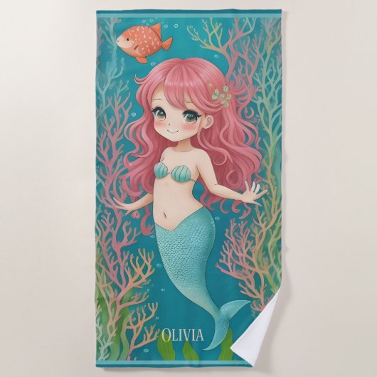 Niedliche Redhead Mermaid Kids Strandtuch (Vorderseite)