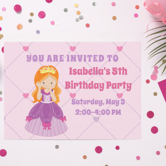Niedliche Redhead Princess Girls Custom Geburtstag Einladung