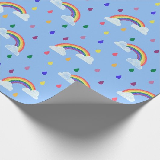 Niedliche Regenbogen Confetti Regenwolken Geschenkpapier (Ecke)