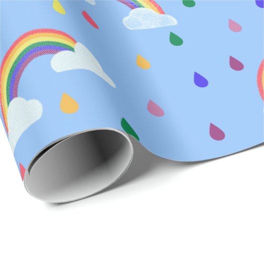 Niedliche Regenbogen Confetti Regenwolken Geschenkpapier (Rolleneckpunkt)