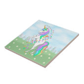 Niedliche Regenbogen Einhorn Farbige Sterne & Blum Fliese (Seite)