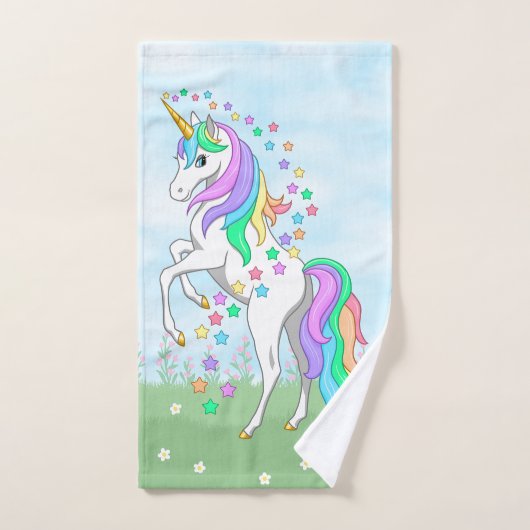 Niedliche Regenbogen Einhorn Farbige Sterne & Blum Handtuch (Handtuch)