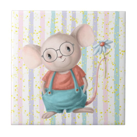 Niedliche Regenbogen-Maus Aquarellfarbe Tierische Fliese (Vorderseite)