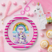 Niedliche Regenbogen und Einhorn 1. Geburtstag Pappteller (Party)