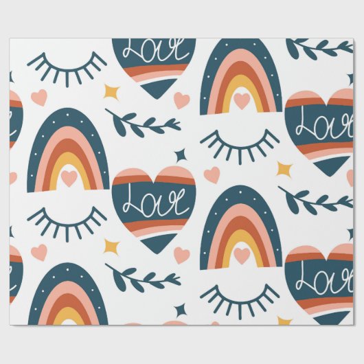Niedliche Regenbogen und Herz Geschenkpapier (Flach)