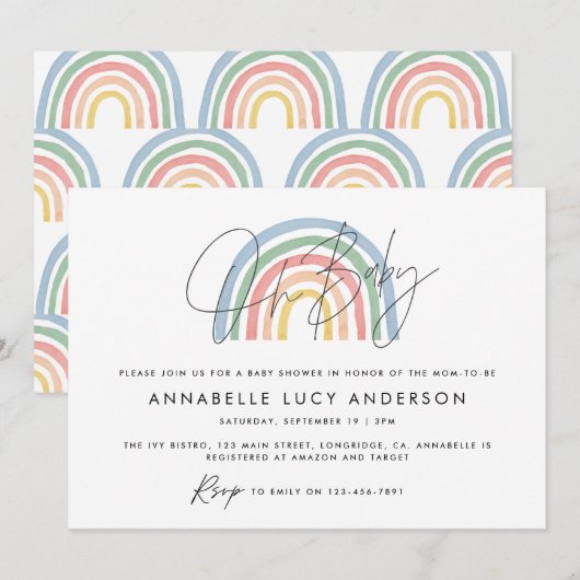 niedliche Regenbogenbrause Einladung (Vorne/Hinten)