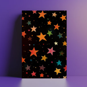 Niedliche Regenbogenfarbene Sterne Galaxy Schwarze Postkarte