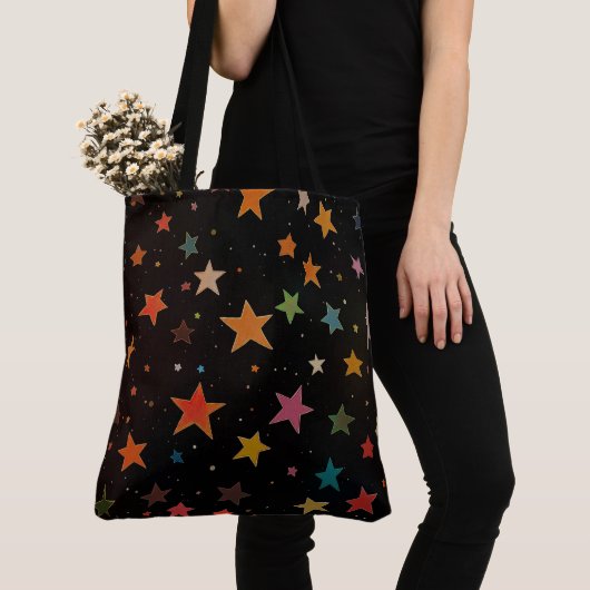 Niedliche Regenbogenfarbene Sterne Galaxy Schwarze Tasche (Von Nahem)