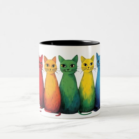 Niedliche Regenbogenkatzen Zweifarbige Tasse (Mittel)