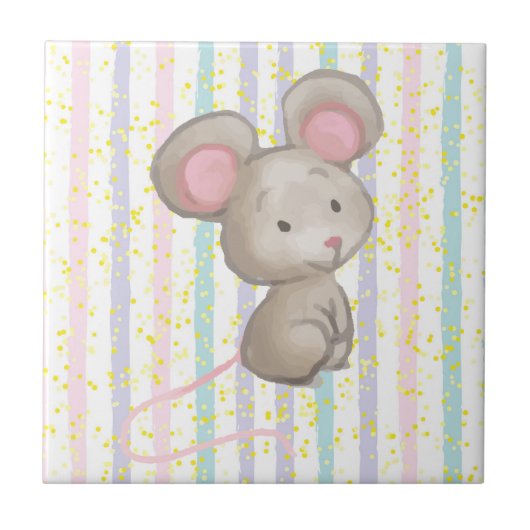 Niedliche Regenbogenmäuse Aquarellfarbe Fliese (Vorderseite)