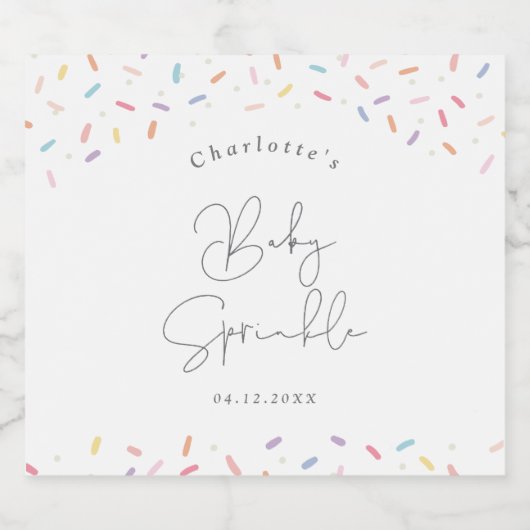 Niedliche Regenbogensprinkles Baby Sprinkle Dusche Schaumweinetikett (Einzelnes Label)
