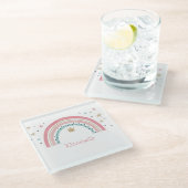 Niedliche Regenbogenstars Glasuntersetzer (Schrägansicht)