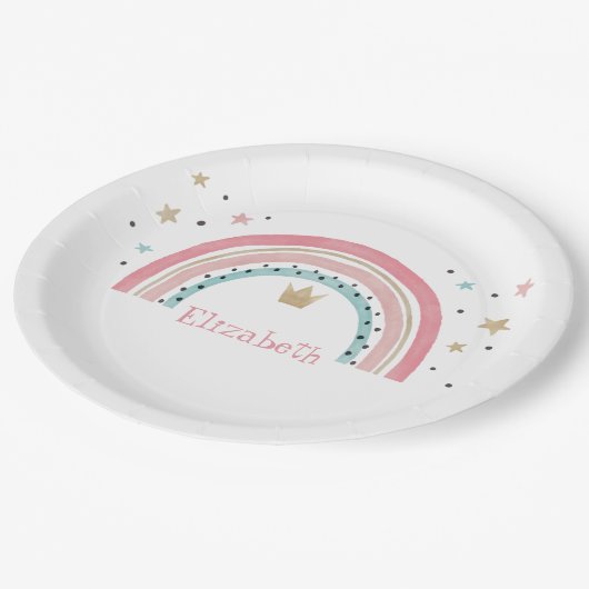 Niedliche Regenbogenstars Pappteller (Schrägansicht)