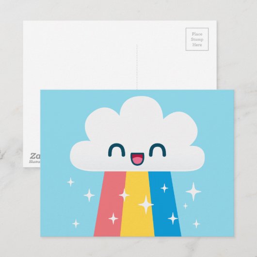Niedliche Regenbogenwolke mit Glitzern Postkarte (Vorne/Hinten)