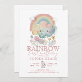Niedliche Regenbogenwolken & Blume Girl Geburtstag Einladung (Vorne/Hinten)