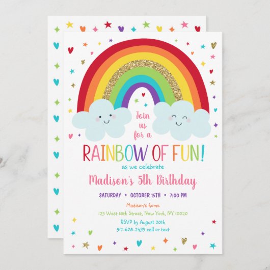 Niedliche Regenbogenwolken Geburtstag Einladung (Vorne/Hinten)