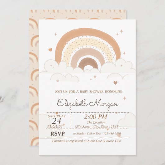 Niedliche Regenbogenwolken Herz-Baby-Dusche Einladung (Vorne/Hinten)