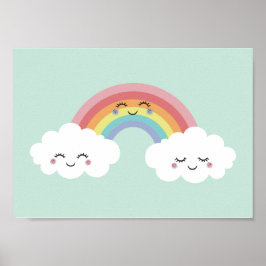 Niedliche Regenbogenwolken Kinderzimmer Poster dru