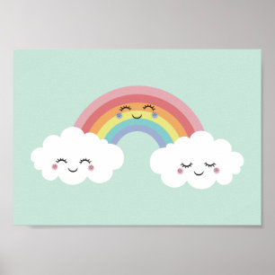 Niedliche Regenbogenwolken Kinderzimmer Poster dru