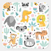 Niedliche Regenwaldtiere Quadratischer Aufkleber (Vorderseite)