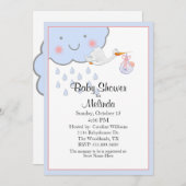 Niedliche Regenwolke und Stork Baby Dusche Einladung (Vorne/Hinten)