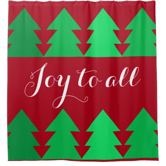 Niedliche Reihen Grüner Weihnachtsbaumen Joy Red Duschvorhang (Vorderseite)