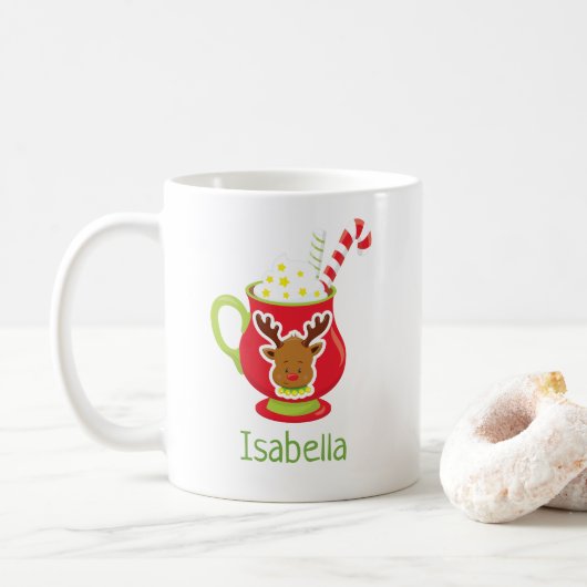 Niedliche Reindeer Hot Cocoa Personalisierte Weihn Kaffeetasse (Mit Donut)