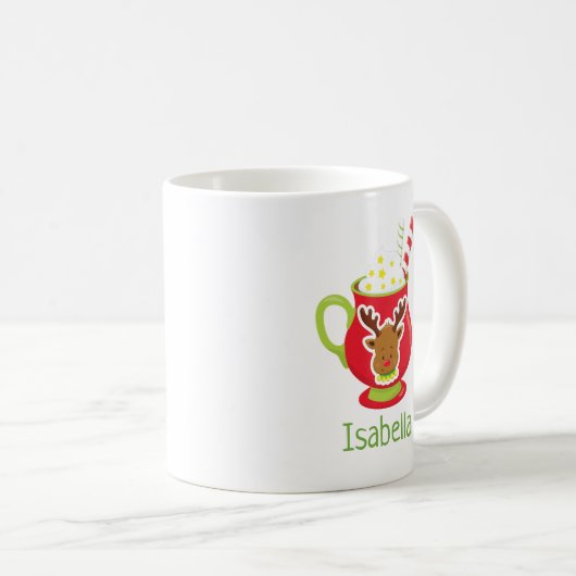 Niedliche Reindeer Hot Cocoa Personalisierte Weihn Kaffeetasse (VorderseiteRechts)
