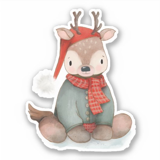 Niedliche Reindeer Illustration Weihnachten Aufkleber (Vorderseite)
