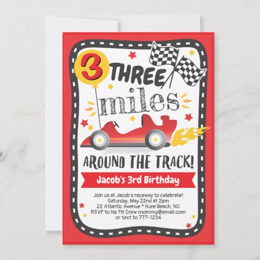 Niedliche Rennkarte Rennbahn Kinder Junge Geburtst Einladung (Vorderseite)
