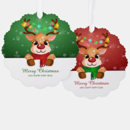 Niedliche Rentier Duo Lights Jingle Bells Weihnach Ornament Karte