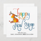 Niedliche Rentier Glitzer Name Frohes Neues Jahr K (Vorne/Hinten)