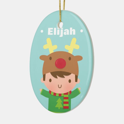 Niedliche Rentier Hat Boy Name Weihnachtsdekoratio Keramikornament (Links)