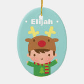 Niedliche Rentier Hat Boy Name Weihnachtsdekoratio Keramikornament (Vorne)