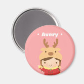 Niedliche Rentier Hat Girl Kinder Weihnachtsfüllun Magnet (Vorderseite/Rückseite)