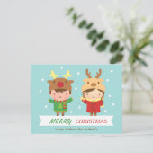 Niedliche Rentier Kids Frohe Weihnachtsgrüße Feiertagspostkarte (Stehend Vorderseite)