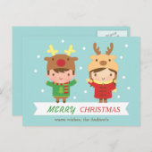 Niedliche Rentier Kids Frohe Weihnachtsgrüße Feiertagspostkarte (Vorne/Hinten)