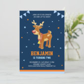 Niedliche Rentier Kindergeburtstag Party Einladung (Stehend Vorderseite)